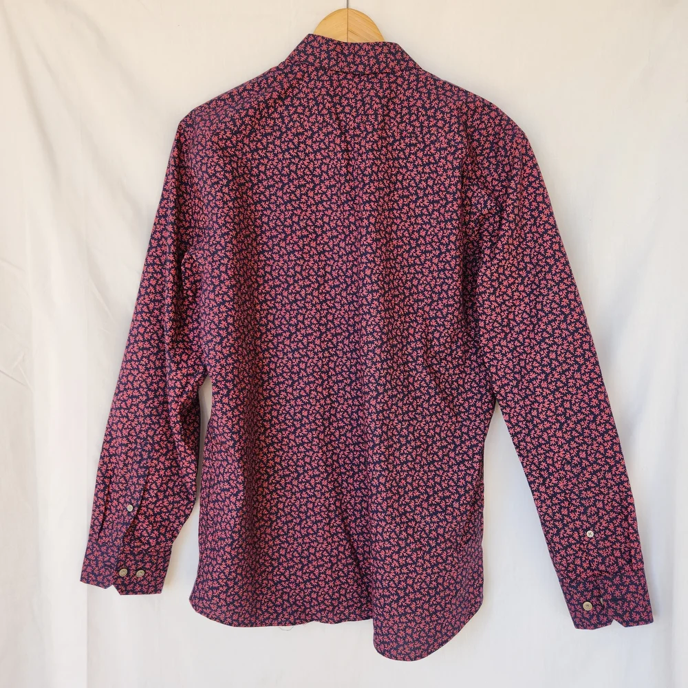 Banana Republic Navy Blue Pink Floral Non Iron Long Sleeve Dress Botton Up L Y2K